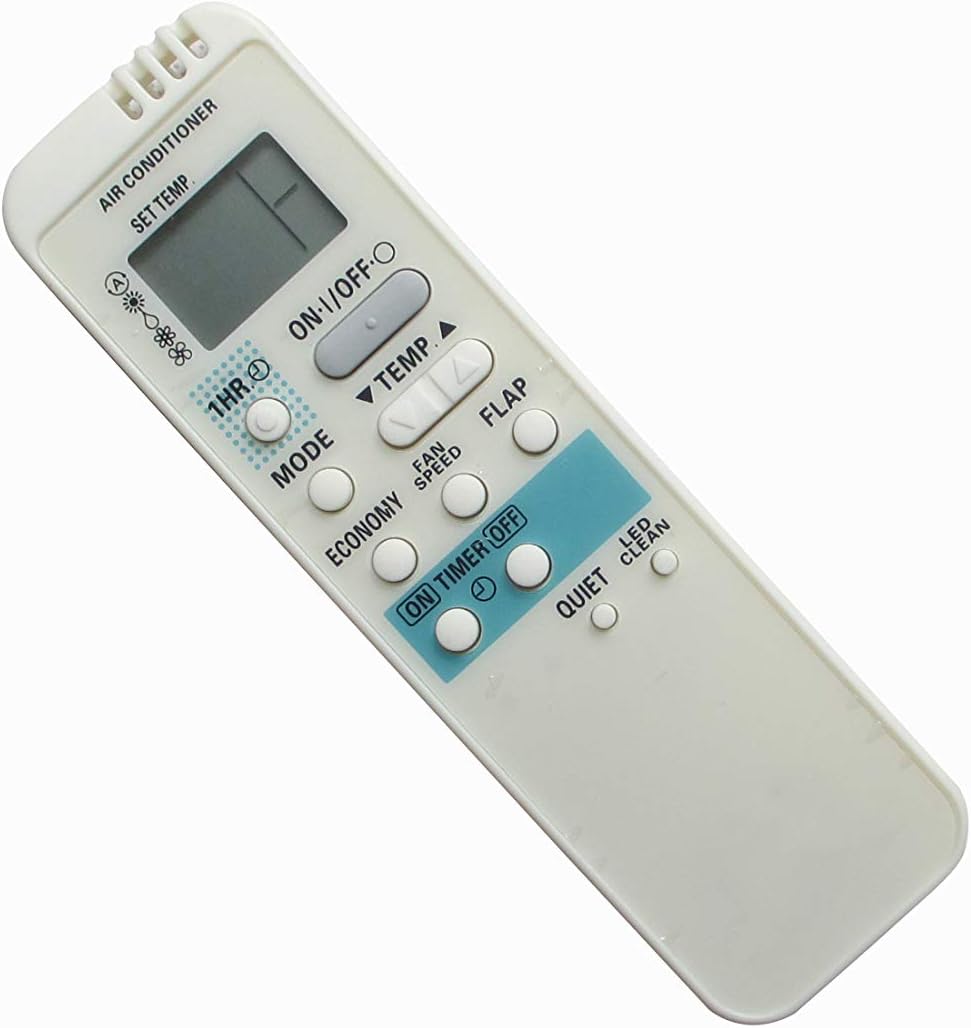 سامهون view of the remote control showing all buttons and the LCD screen.