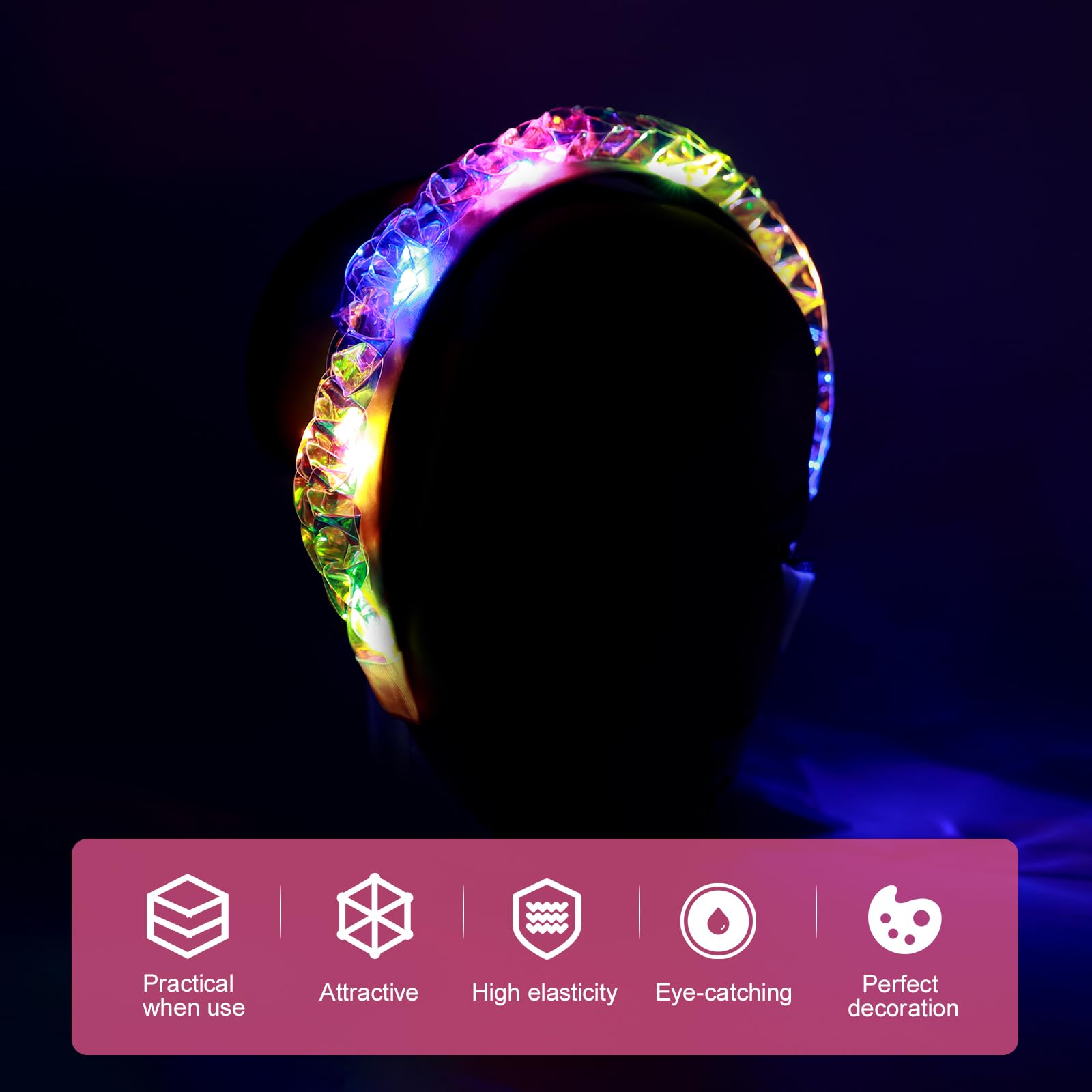 Cerchietto LED Colorato Con 3 Modalità Di Luce – Perfetto Per Festival, Halloween E Natale, Leggero E Comodo Per Donne E Ragazze - 2