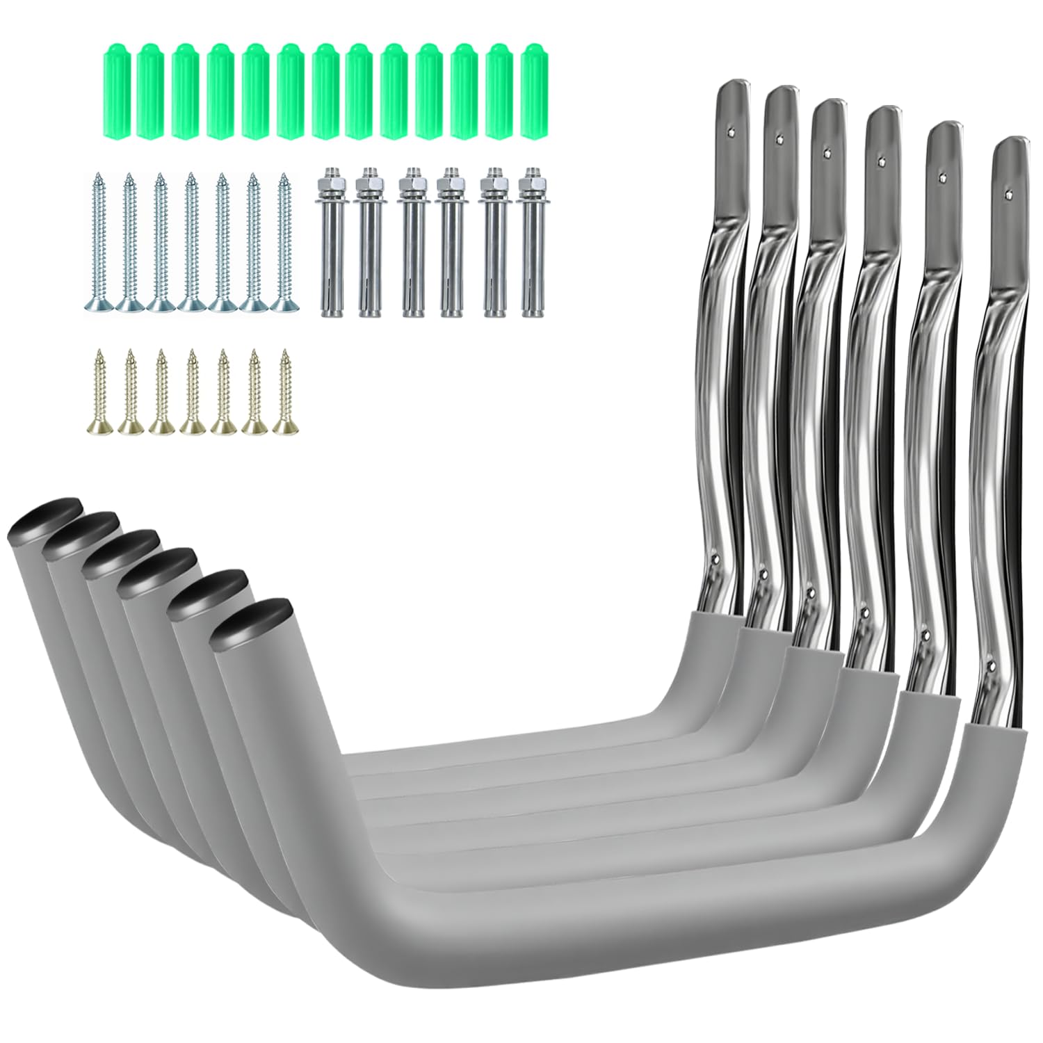 Garage Hooks 6 Pack 15" Stainless Steel, 100LB Heavy Duty Kayak Storage Rack Kayak Wall Mount, Kayak Hanger & Kayak Storage Hooks for Kayak/Bike/Ladder with EVA Anti-Scratch Pads Indoor Organizer