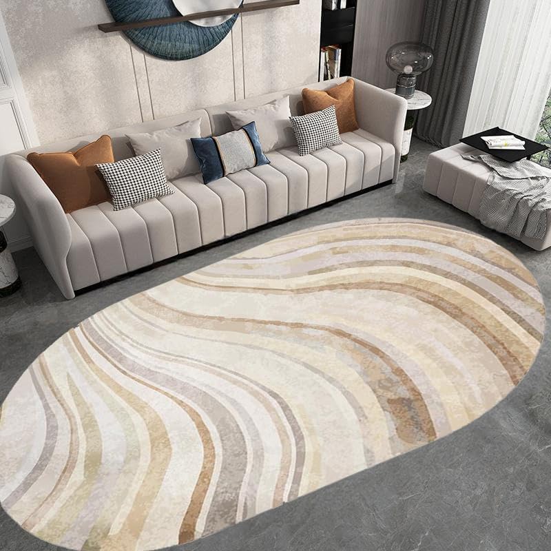 Alfombra ovalada abstracto marrón camello para renovar el salón moderno