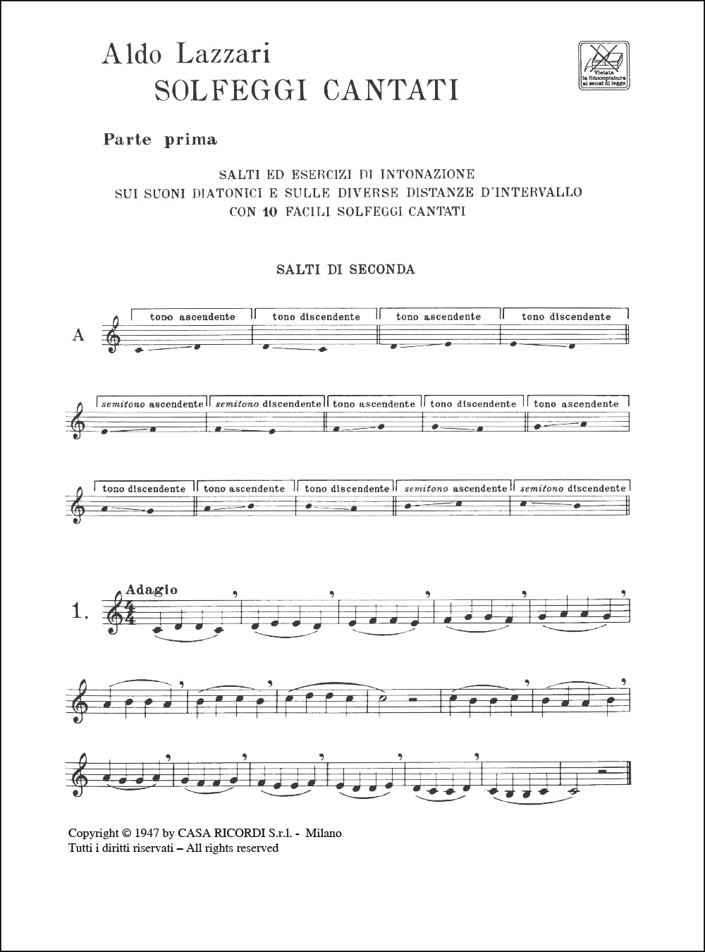 Lazzari Solfeggi Cantati Raccolta di Brani Musicali Solfeggio Vocale Metodo Ear Training Lettura Cantata Studenti Cantanti Principianti Corso Conservatorio