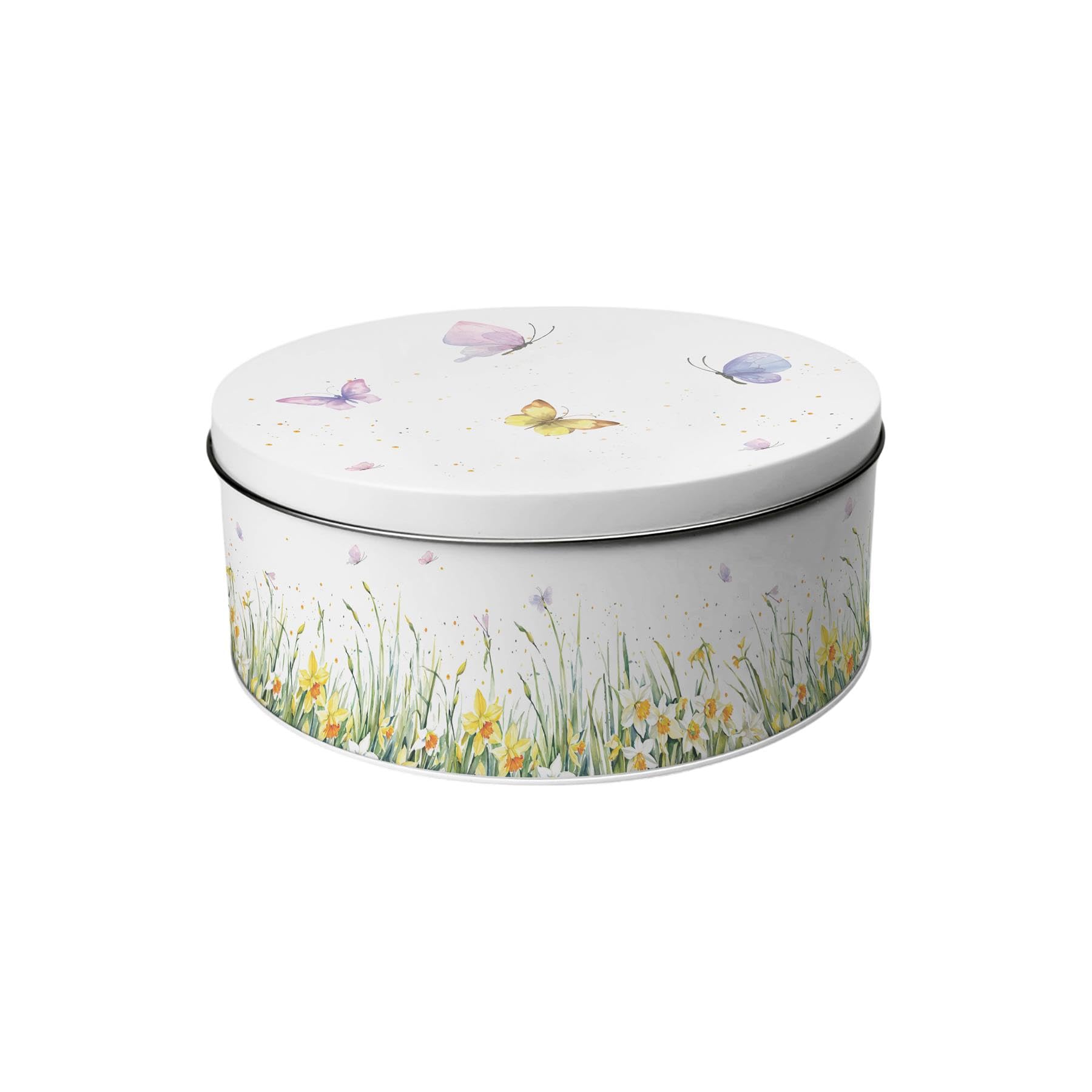 Purely Home Springtime Daffodils Small Cake Tin - Yellow Floral Homeware Gifts Round Metal Storage Container for Baking 18 x 7cm