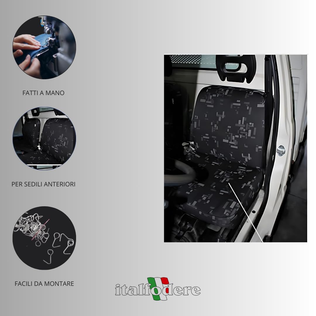 Italfodere - Coppia di Coprisedili Auto anteriori - Compatibili con Porter - Fatti a Mano - Facili da installare - Cotone - Gommapiuma e Poliestere - Accessori Auto Interno - Made in Italy - Grigio 33