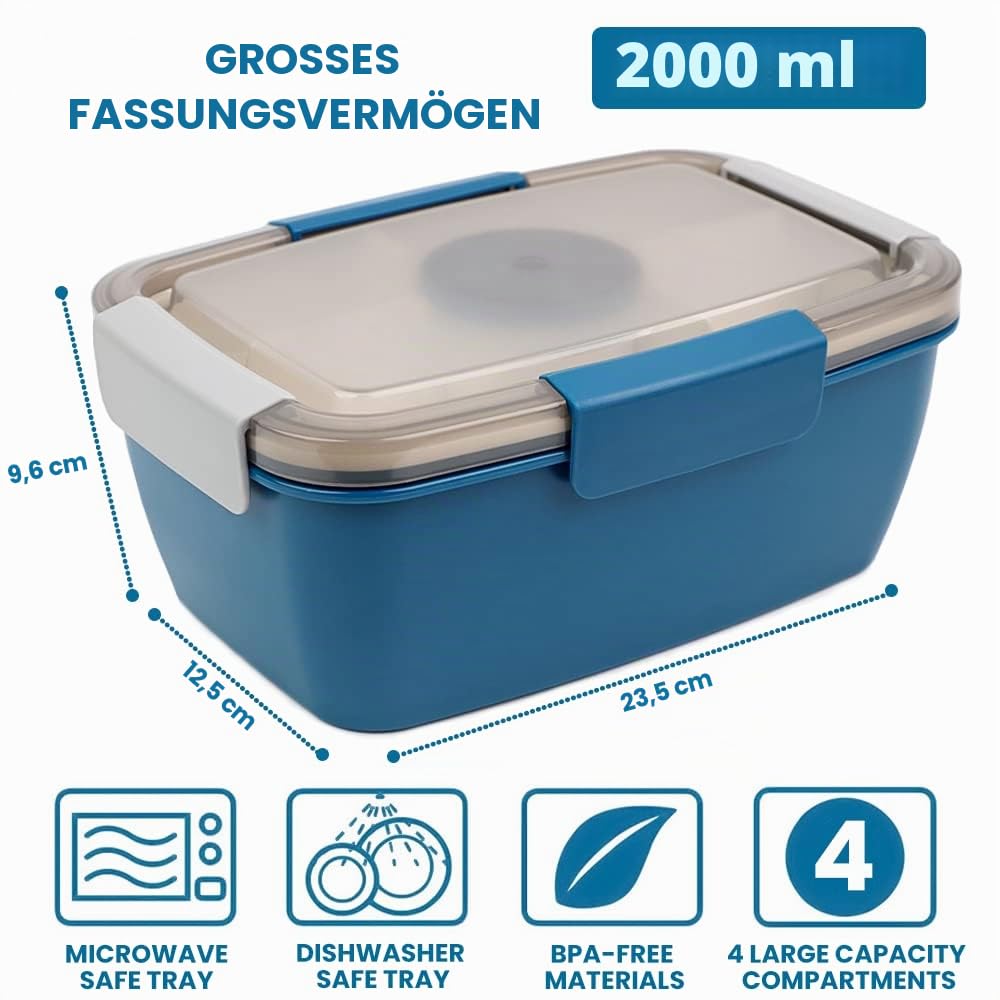 Bugucat Lunchbox Erwachsene 2000ML 2 Set,Auslaufsichere Brotdose Bento Box mit Fächern für Kinder,Salatbehälter Salatbox to Go mit Gabel,Brotdose Frühstücksbox für Schule