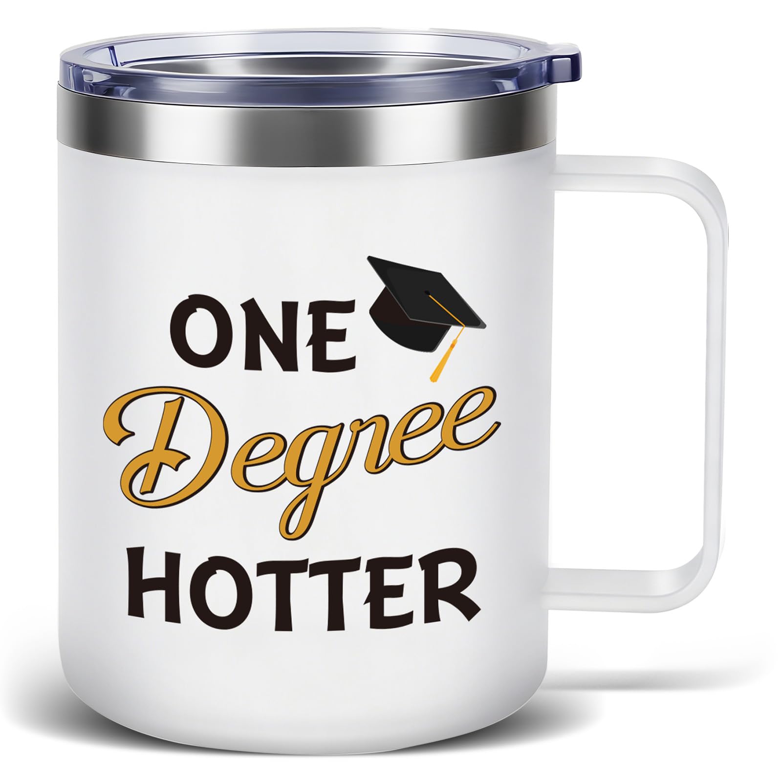 TUZELIYA Bachelor Geschenk, Thermobecher 450ml, Master Abschluss Geschenk - One Degree Hotter, Bestandene Prüfung Geschenke, Lustige Kaffeetasse Becher für Absolventen Männer Frauen Weiß
