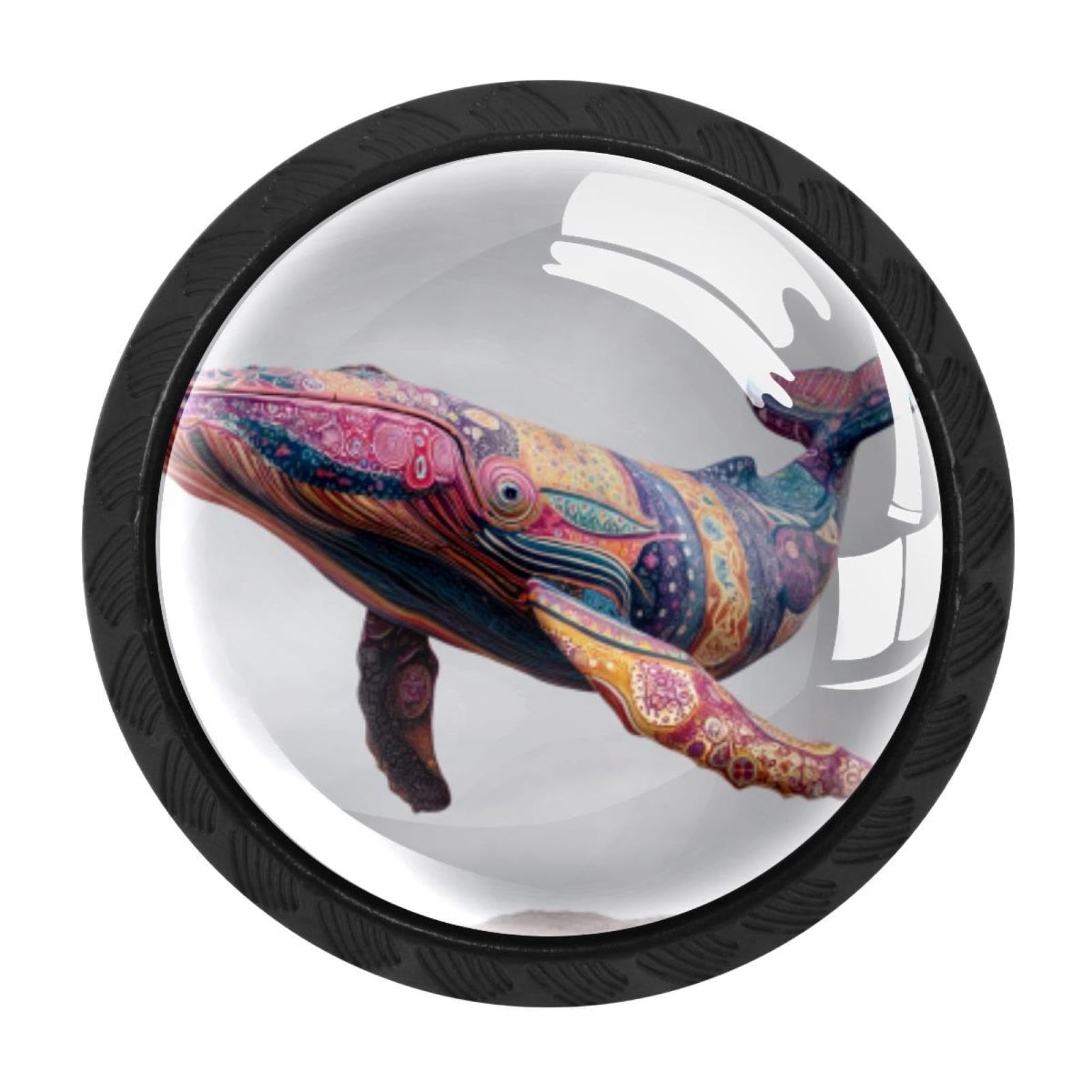 CHENZZZZ 4 PCS Painted Whale Crystal Glass Cabinet Knob Drawer Pull Handle for Kitchen Cupboard Dresser Wardrobe etc