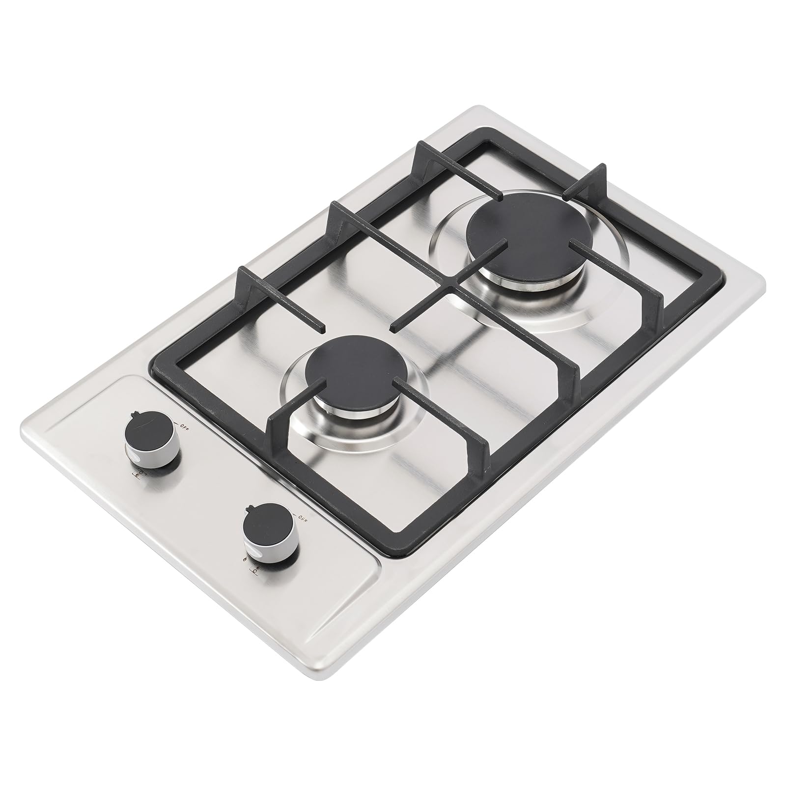 Cocina de gas con 2 fuegos de acero inoxidable, NG/LPG convertible, manguera de gas de 1,5 m, hornillo portátil de camping 51 x 31 x 10 cm, 3 kW + 1,75 kw, cocina de gas exterior (plata)