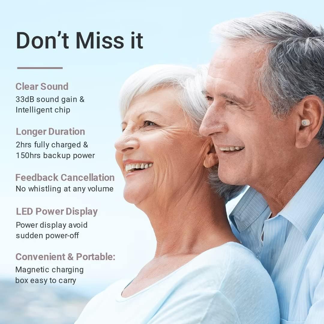 Rechargeable Hearing Aids for Seniors Adults, Portable Charging Case with LED Pecentage display, 150hrs Backup Power, Pair (Beige)