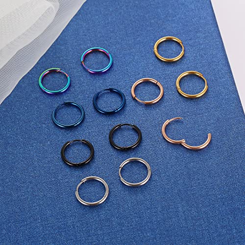 Image of 316L Surgical Stainless Steel Small Hoop Earrings 8mm 10mm 12mm 14mm Hypoallergenic Huggie Hoop Earrings Helix Lobes Hinged Sleeper Earrings Men Women for Cartilage Piercings
