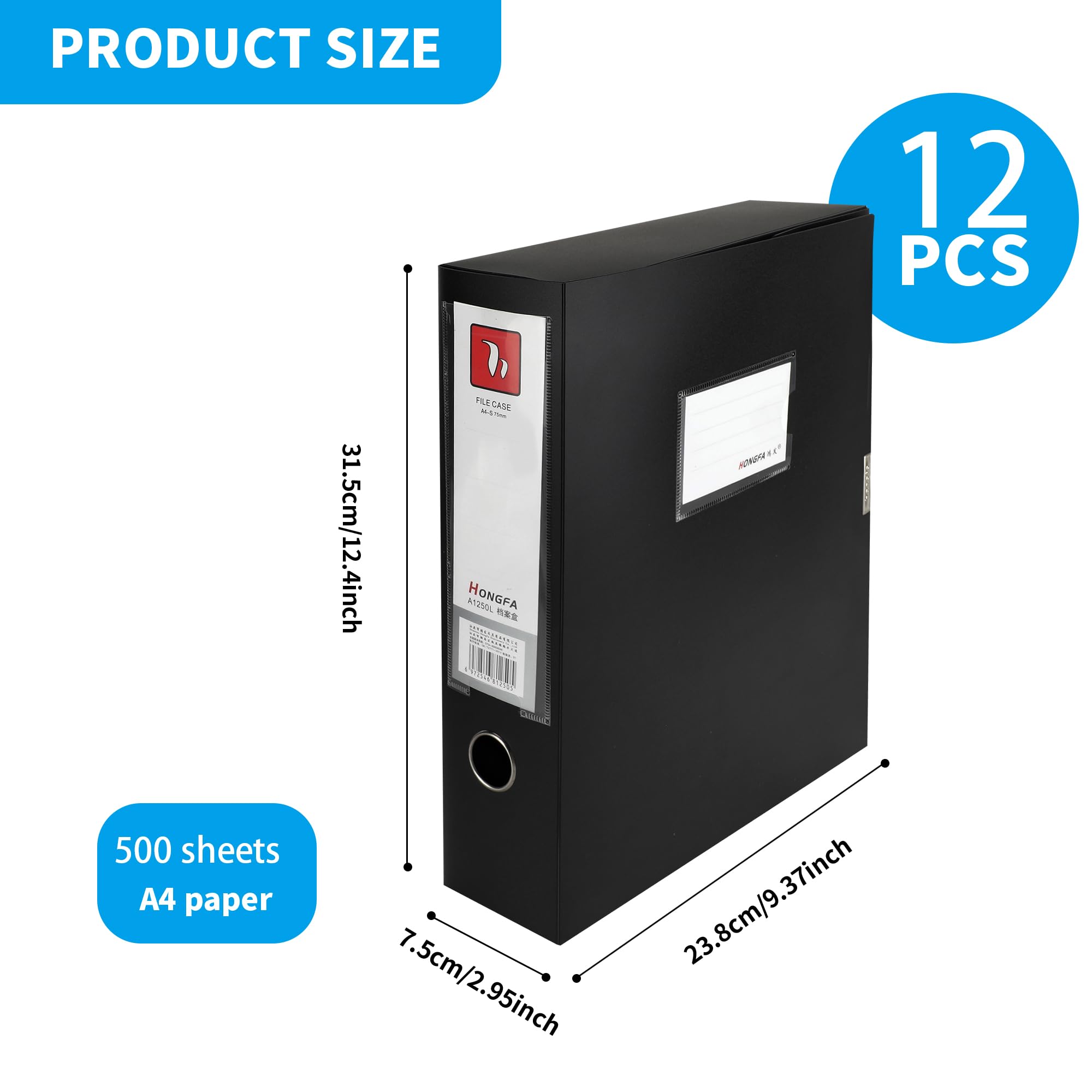 YKUKIZEE 12 Pack Black A4 Files Box, 55 mm Spine A4 Document Box Deep Foldable, Plastic Foolscap Filing Organiser Boxes for Paperwork Archive Office Stationery Home School - Image 2