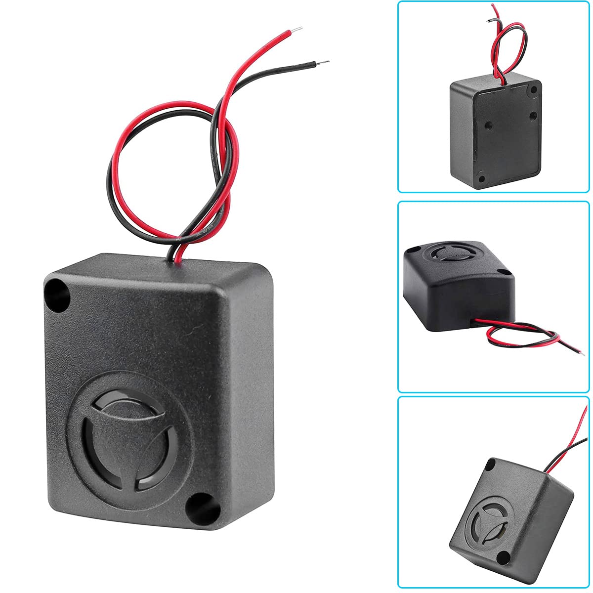 4 pz Nero Mini Piezo Sirena di Allarme 12V DC 110dB Assicurazione Antifurto HighDecibel Square Shell Allarme Buzzer Attivo con Clip a Coccodrillo per Casseforti Auto