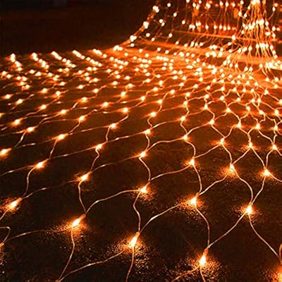 WATERGLIDE Outdoor Halloween Net Lights, 12FT x 5FT 360 LED Fairy String Light with 8 Lighting Modes, Connectable Light Safe Adaptor for Garden Tree, Bushes, Holiday Wedding Party Decorations, Orange