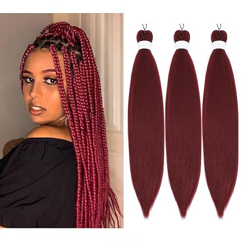 Cabello trenzado de color rojo vino preestirado, fácil de trenzar, extensiones de cabello sintético Kanekalon preestiradas, trenzas de cabello