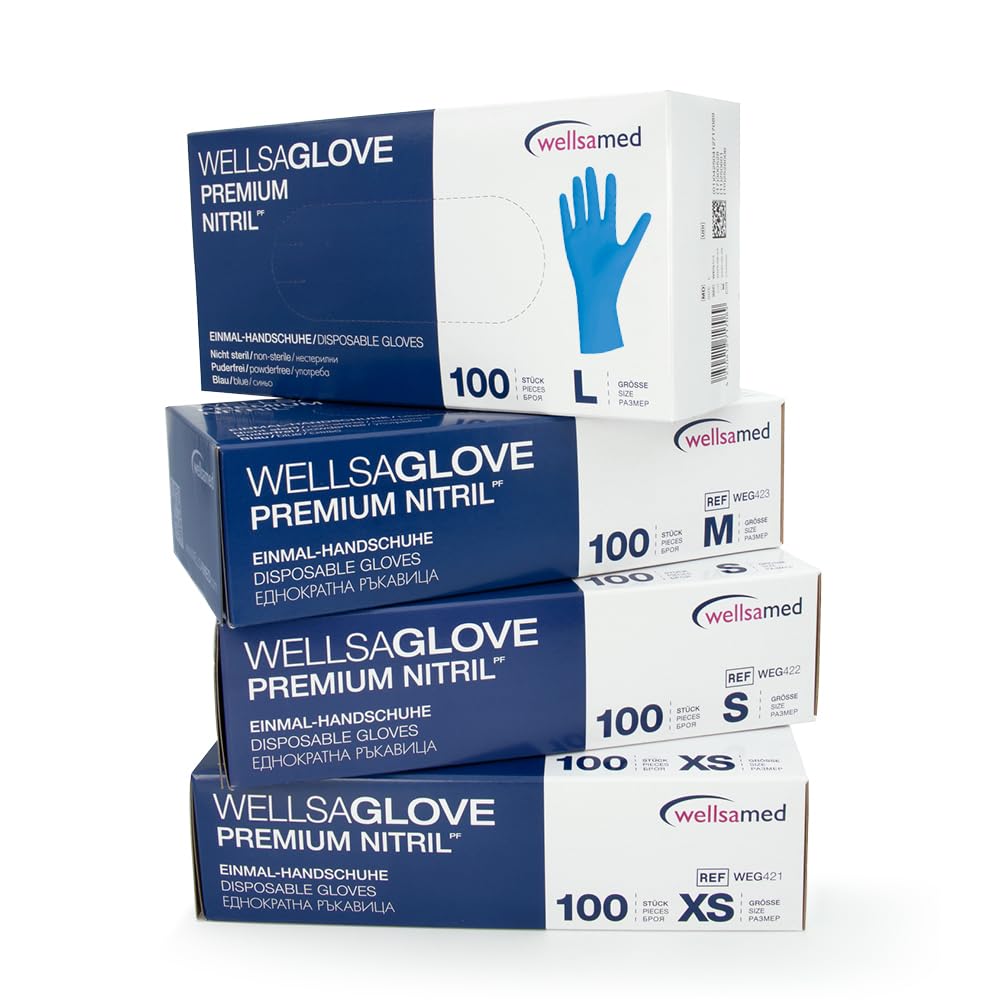 Wellsamed Premium Nitril Einweghandschuhe, Blau, Größe S, Puderfrei, 1000 Stück (10 x 100), Reißfest