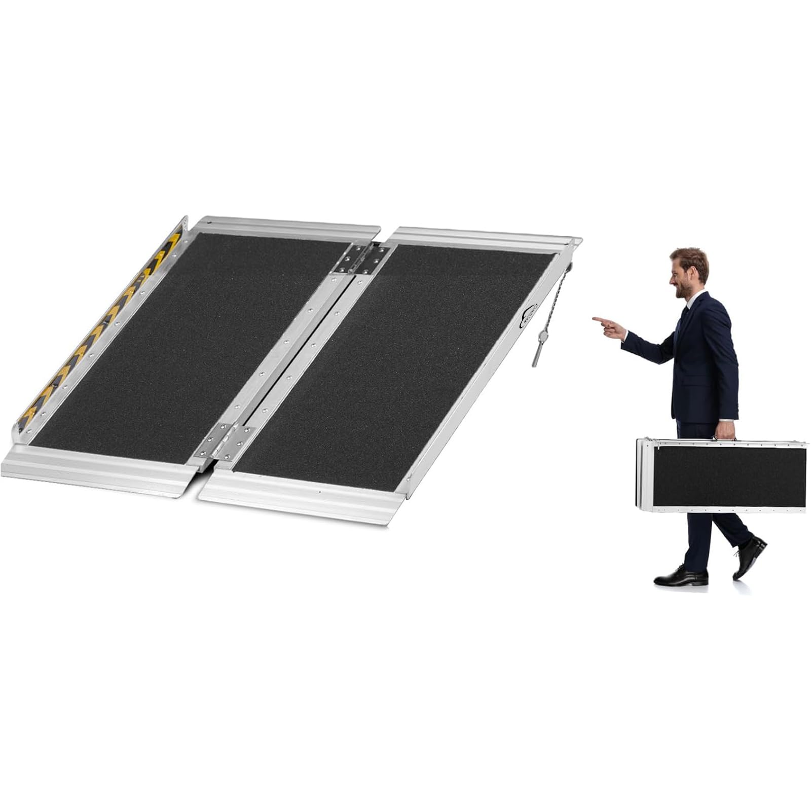 MOTORHOT 2ft Portable Wheelchair Ramp Non-Slip Aluminum Folding Handicap Home Steps Scooter Door Threshold Ramp for 2 inch -6 inch Step Heights 600 lbs Capacity 28in Wide,Black