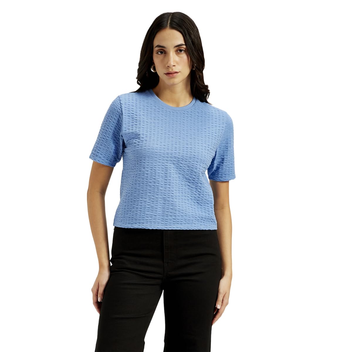 Levi's Women's Textured Blue Crew Neck Top in blue