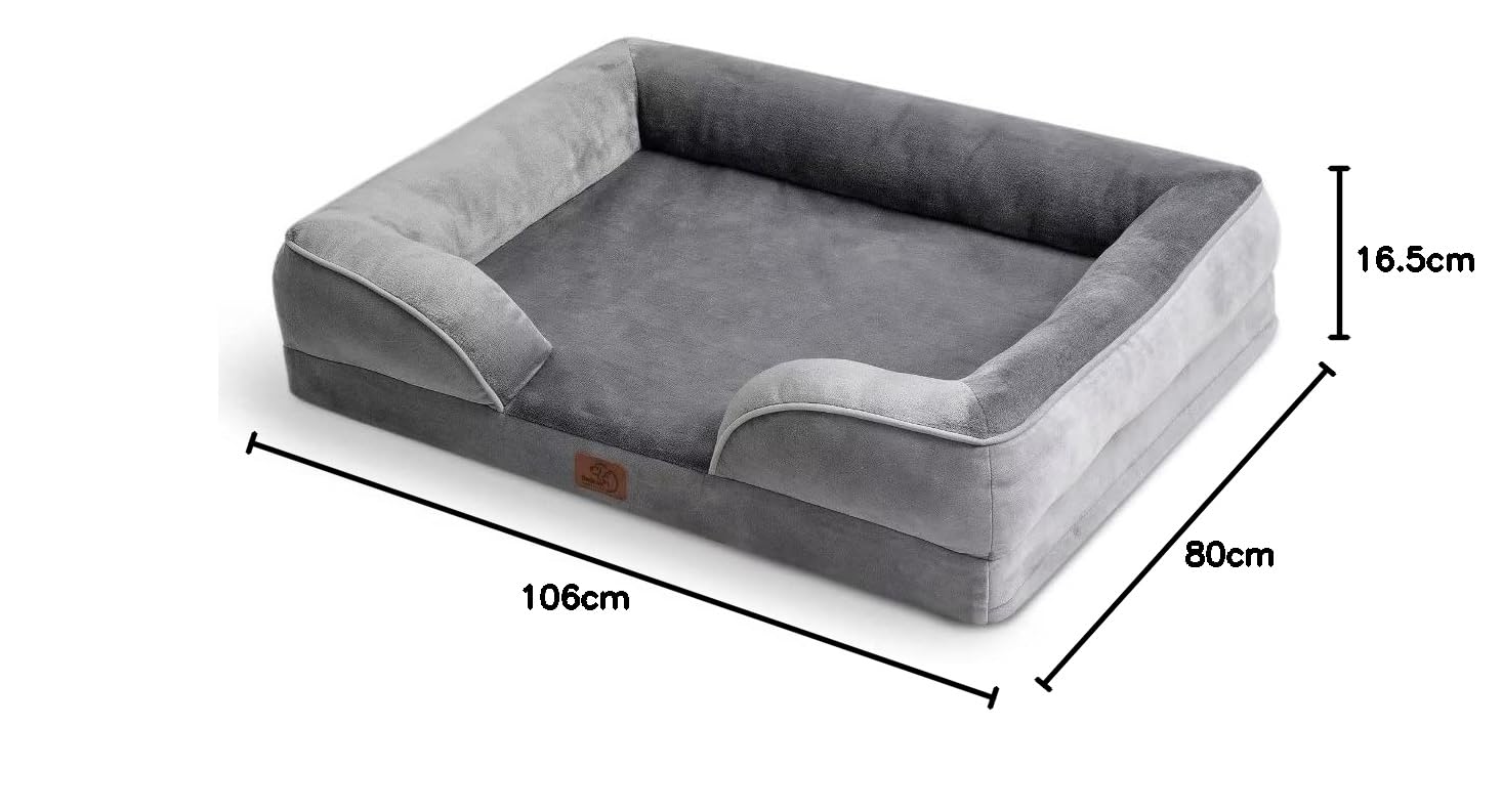 Bedsure Sofá Perro Ortopédica Extra Grande - Cama Perro Viscoelastica y Lavable, Colchon Perro con Funda Desenfundable y Forro Impermeable, Gris, XL — view 9