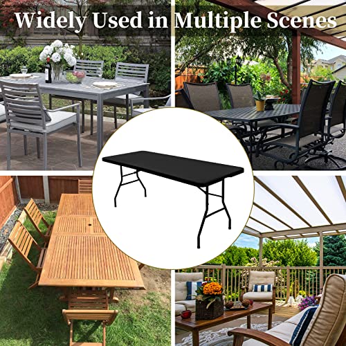 6 Pack Stretch Fabric Table Top Cap Cover, Fits 6' Tables, Spandex Table Covers Washable Elastic Universal Rectangle Tablecloth Protector For Indoor Outdoor Party Picnic Wedding, Black, 30" W X 72" L #TOP3