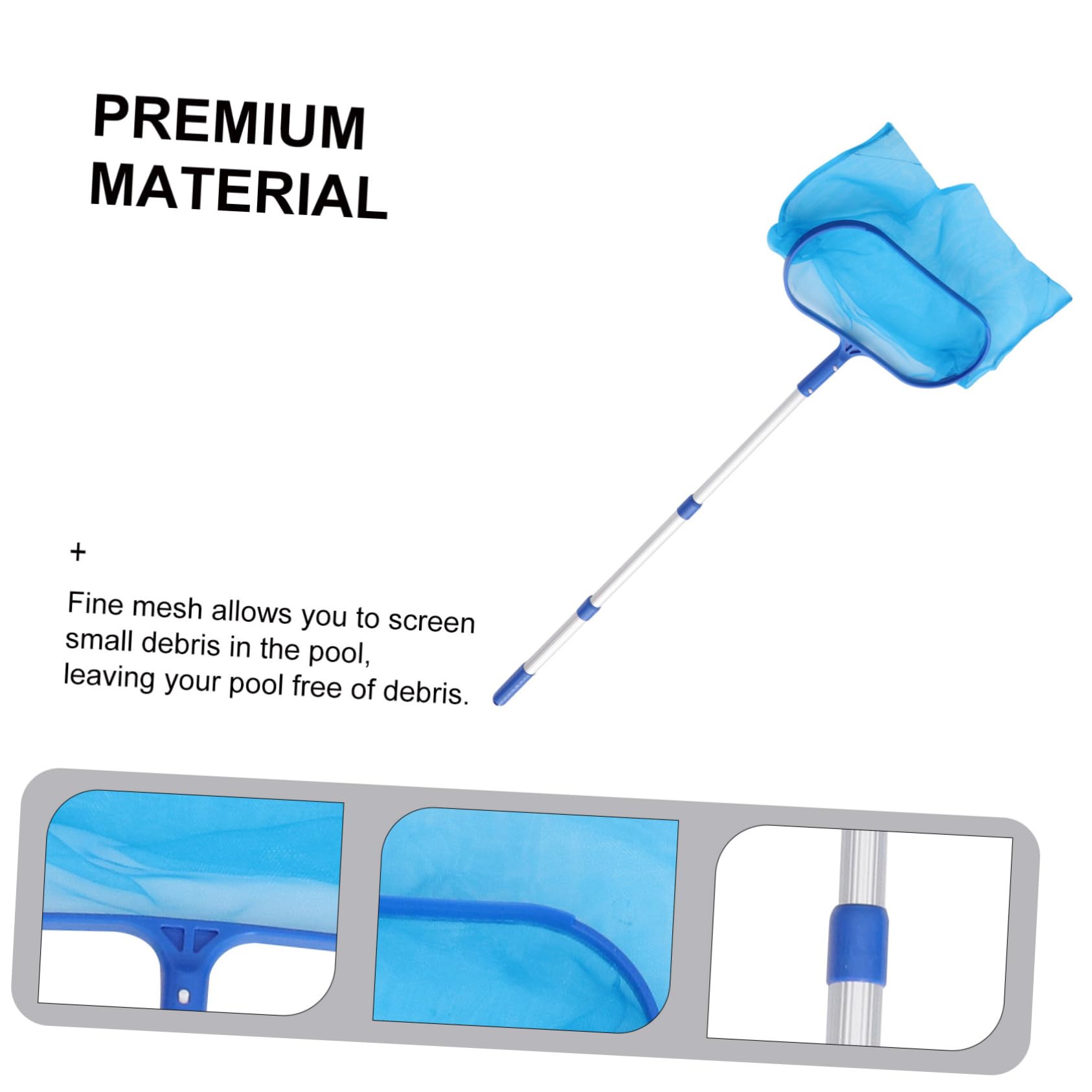 Retino per Pulizia Piscina Manico in Alluminio PVC Blu | Leggero e Facile da Trasportare, Adatto per Stagni e Grandi Acquari, Strumento Manuale di Raccolta