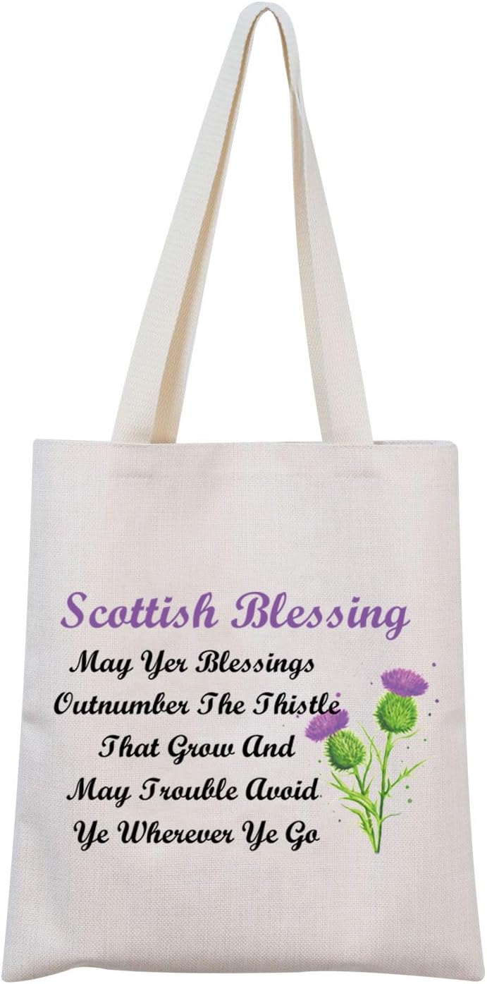 Scottish Thistle Makeup Cosmetic Bag Scottish Blessing Gift May Yer Blessings Outnumber The Thistle That Grow Travel Zipper Pouch (Scottish Tote CA)