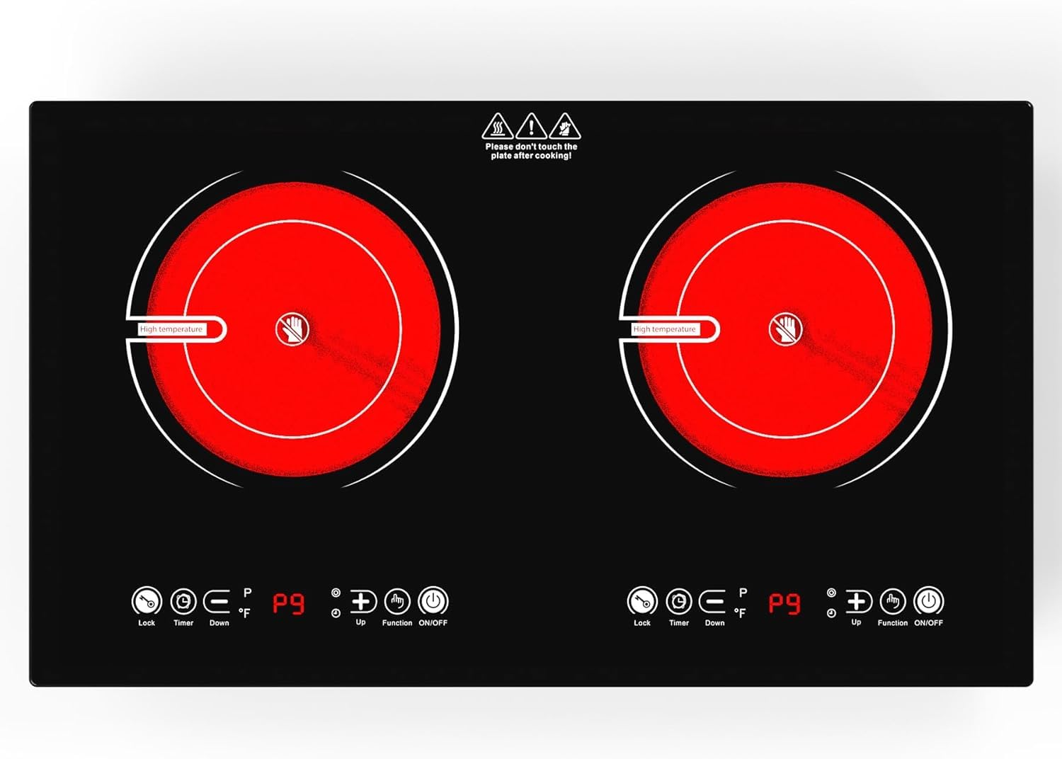 VBGK Double Induction Hob, 3000W Portable Induction Hob, Built-in Induction Cooker with LED Touch Display, 9 Power Level, 120 Mins Timer & Safety Lock, 220~240V, Black — view 11