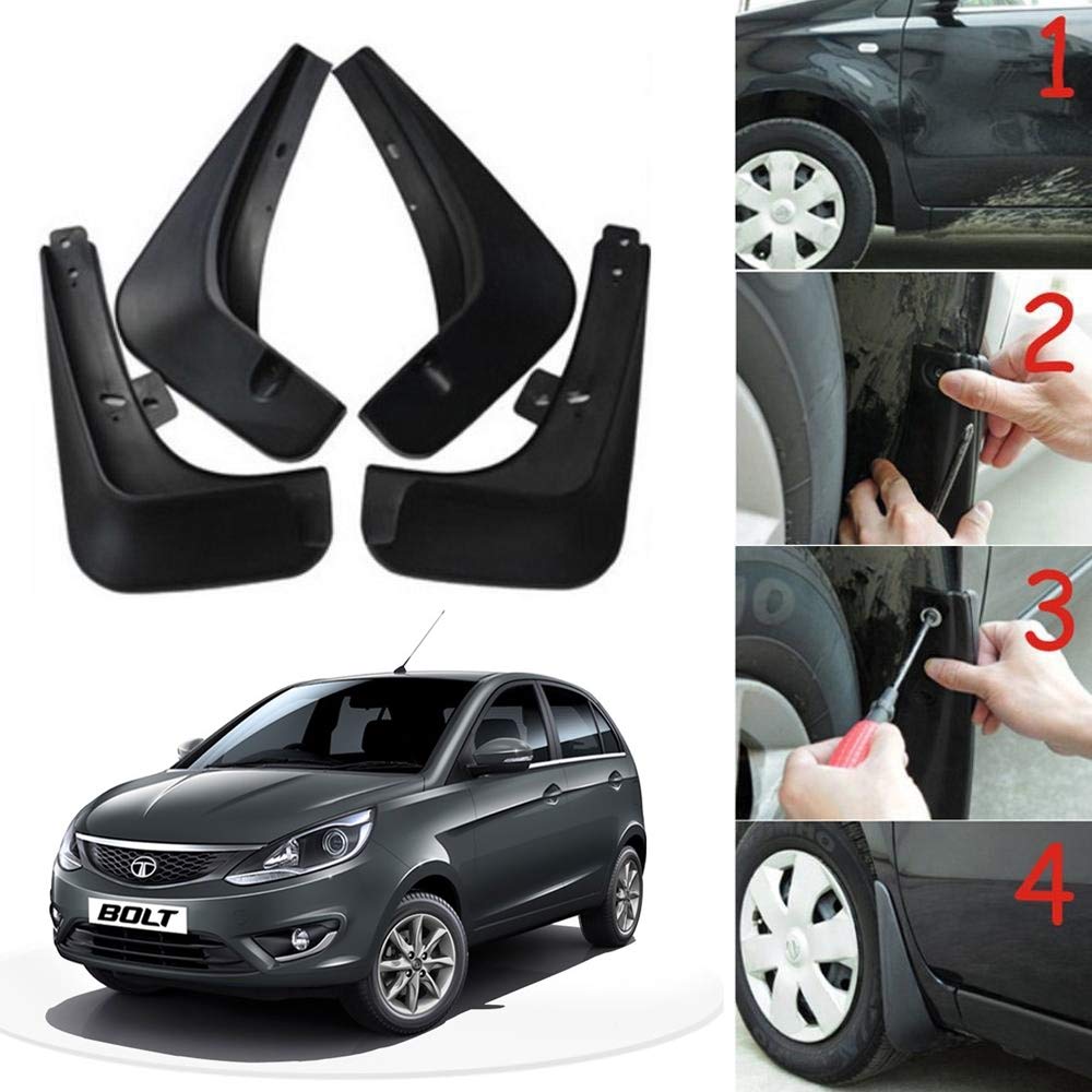 Oshotto (O.E.M Fitting Cup Type) Mud Flap/Splash Guard Compatible with Tata TATA Bolt (Set of 4)