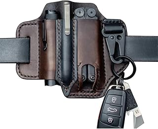Asarly Multitool Sheath for Belt, Leather EDC Tools Pocket Organizer for Men, Leatherman Sheath with Pen Holder, Key Fob, Flashlight Sheath, EDC Leather Pouch