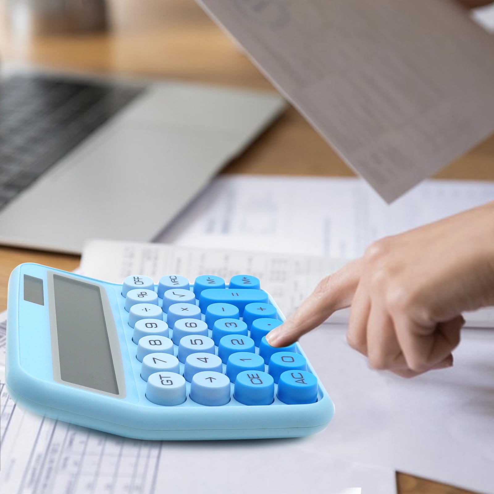 Calcolatrice Standard Blu Sfumata - 12 Cifre, Display LCD, Doppia Alimentazione, Per Ufficio E Scuola - Foto 9