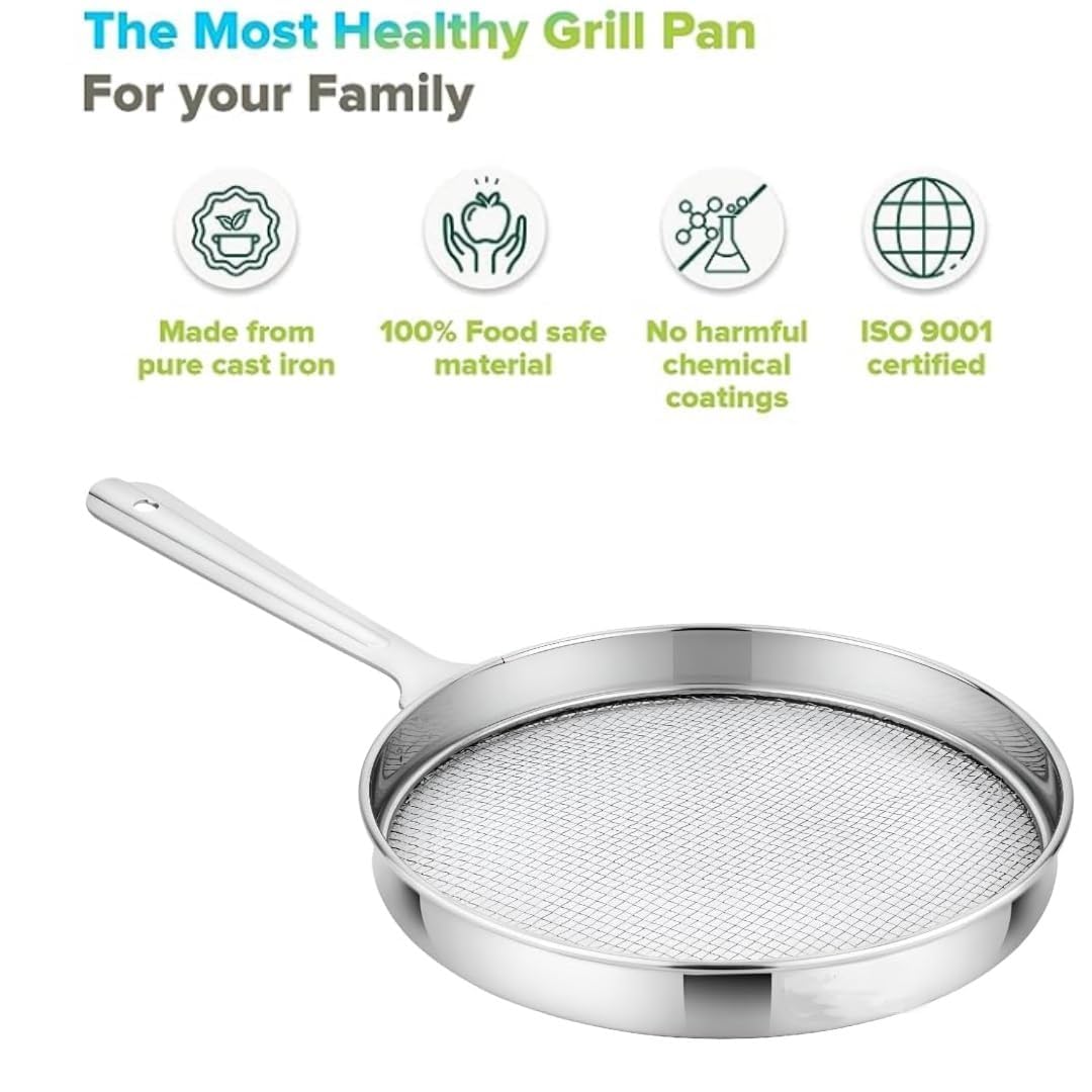 Cloudzy Roaster Barbecue Net Grill Steel Wire Roasting Net Charcoal Hand Warmer Rack BBQ Accessories Fish Burner Papad Jali Paneer Tandoor Net with Wooden Handle (Roaster Strainer) - Image 2 thumbnail