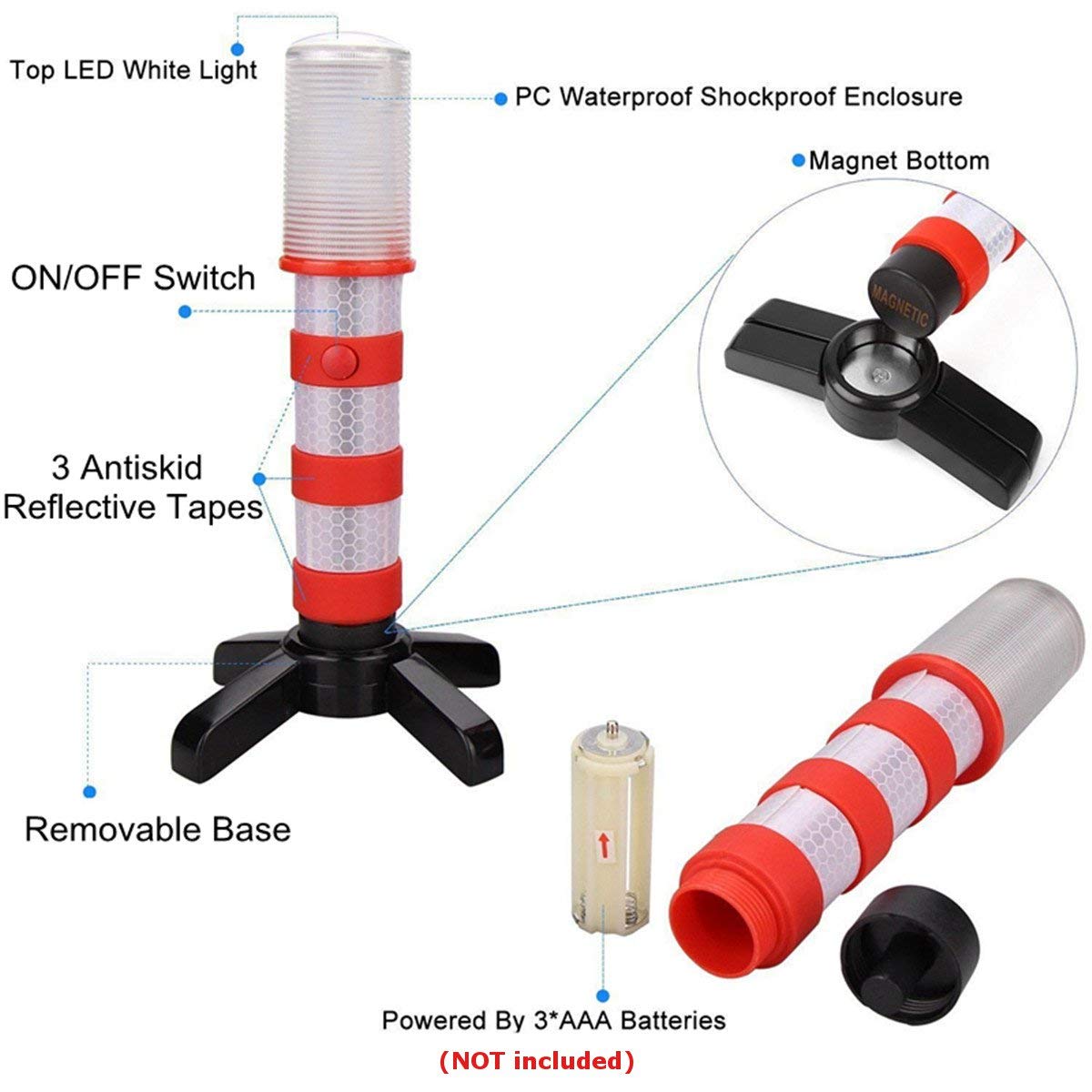 Éclairage de secours LED multifonction, Riloer Roadside Flares Support de base magnétique Clignotant vertical Sécurité (Pack de 2)