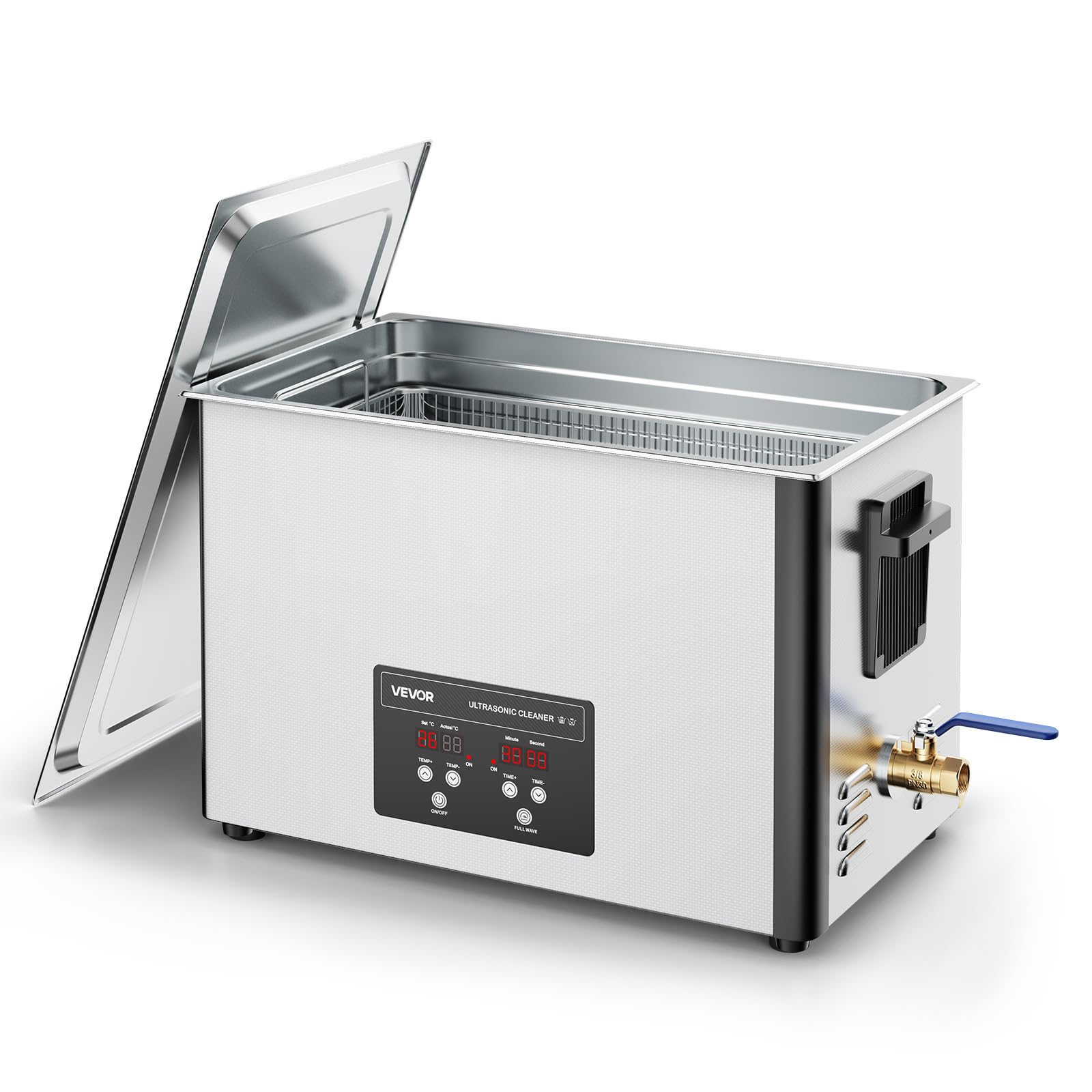 VEVOR Profesjonalna myjka ultradźwiękowa 30 l, z koszem do czyszczenia i wyświetlaczem cyfrowym, 480 W, stal nierdzewna, 40 kHz, przemysłowa maszyna do czyszczenia części, gaźników, instrumentów