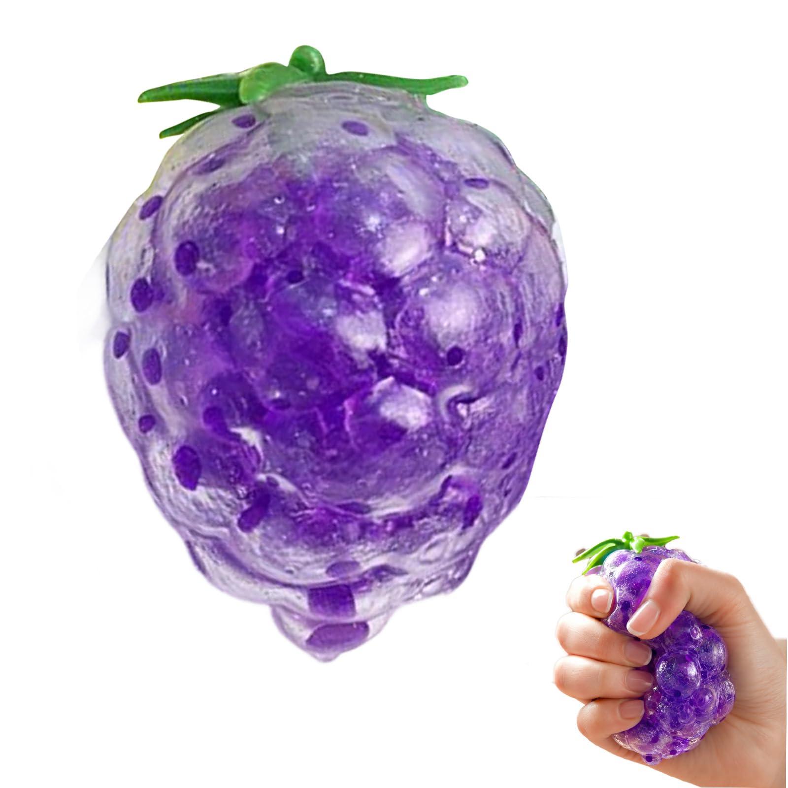 Squishy Strawberry Grape Stress Balls, Clear Bead-Filled Squeeze Toys