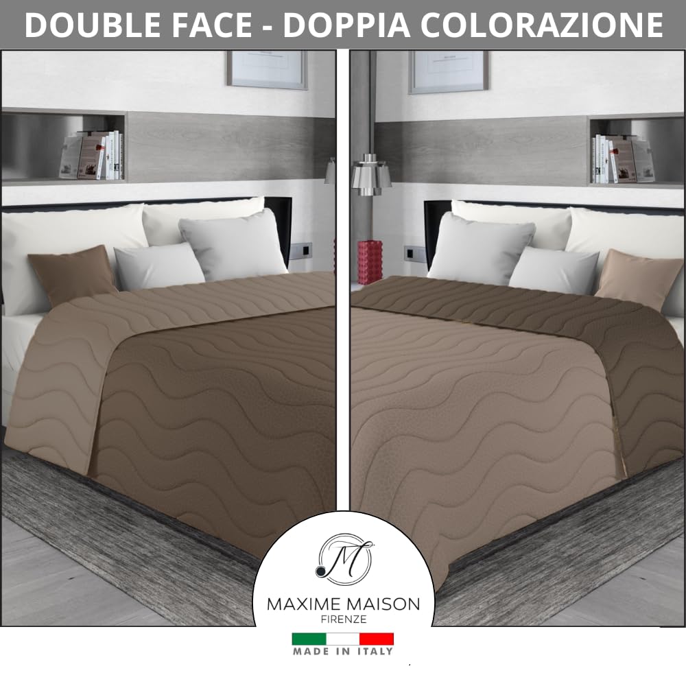 MAXIME MAISON - Dessus de Lit 2 Personnes 240x260 (100 GR/mq) Couvre Lit 2 Personnes 240x260, Couverture Lit, Dessus de Lits et Couvre-Lits, Jeté de Lit Double Face (Marron/Moka)