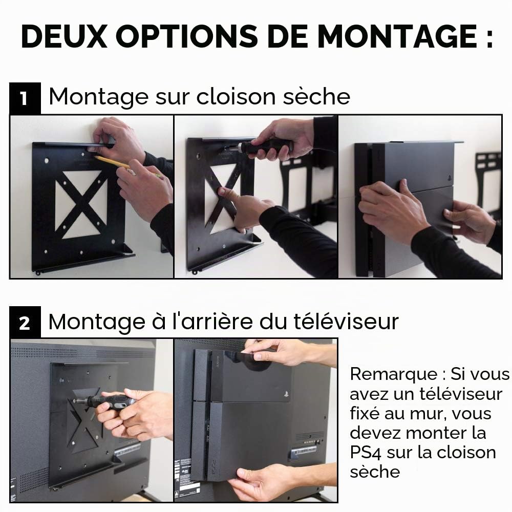 HumanCentric Support Compatible avec la Version PS4 Fat, Fixation Murale de la PS4 Classic/Fat d'origine ou à l'arrière du téléviseur