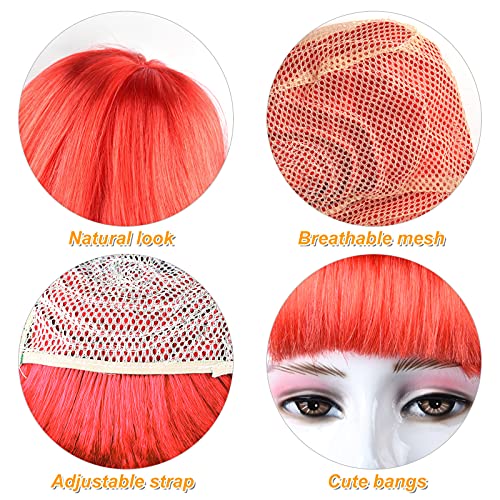 Image of PLULON Red Short Bob Wig and Sunglass Set, Neon Short Bob Wig Sunglass Pack Costume Colorful Cosplay Wig Hairpieces for Bachelorette Neon Party Favors, Halloween Decorations