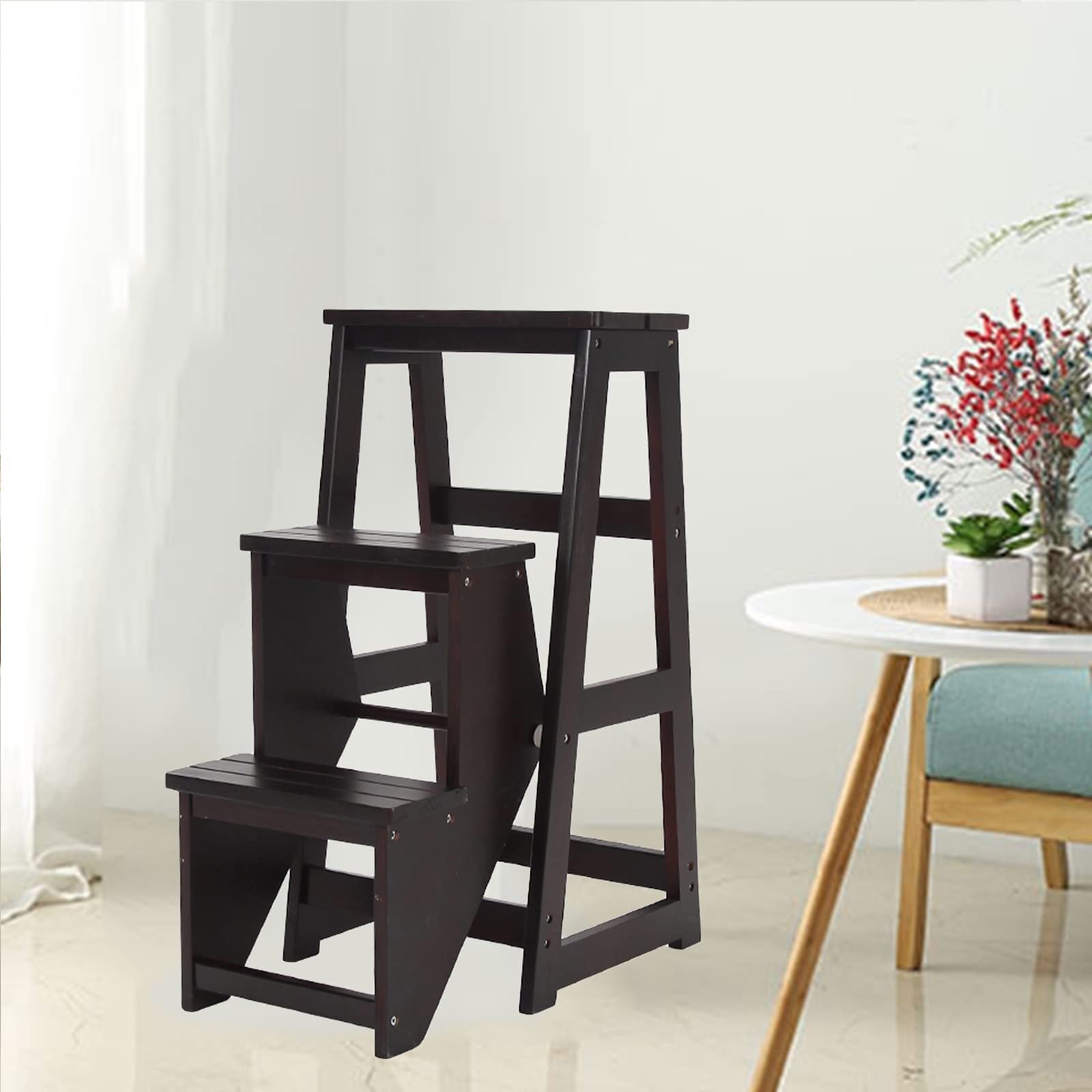 Tabouret pliant à 3 niveaux en bois escabeau multifonctionnel