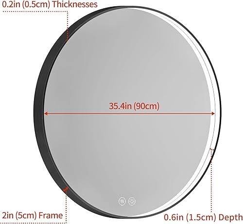 Miniatura 8 de Vosuja Espejo de baño LED redondo de 24 pulgadas con luces, marco negro circular incrustado, diseño de tira de luz moderna, 3 opciones de color