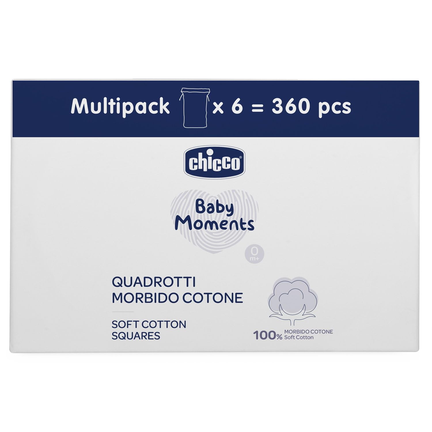 Chicco Baby Moments Quadrotti in Cotone Morbido, 360 Pezzi, 100% Cotone Puro, Multipack 6x60