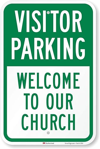 Letrero de SmartSign con texto en inglés "Visitor Parking - Welcome To Our Church" de aluminio reflectante de grado diamante 3M de 12 x 18 pulgadas