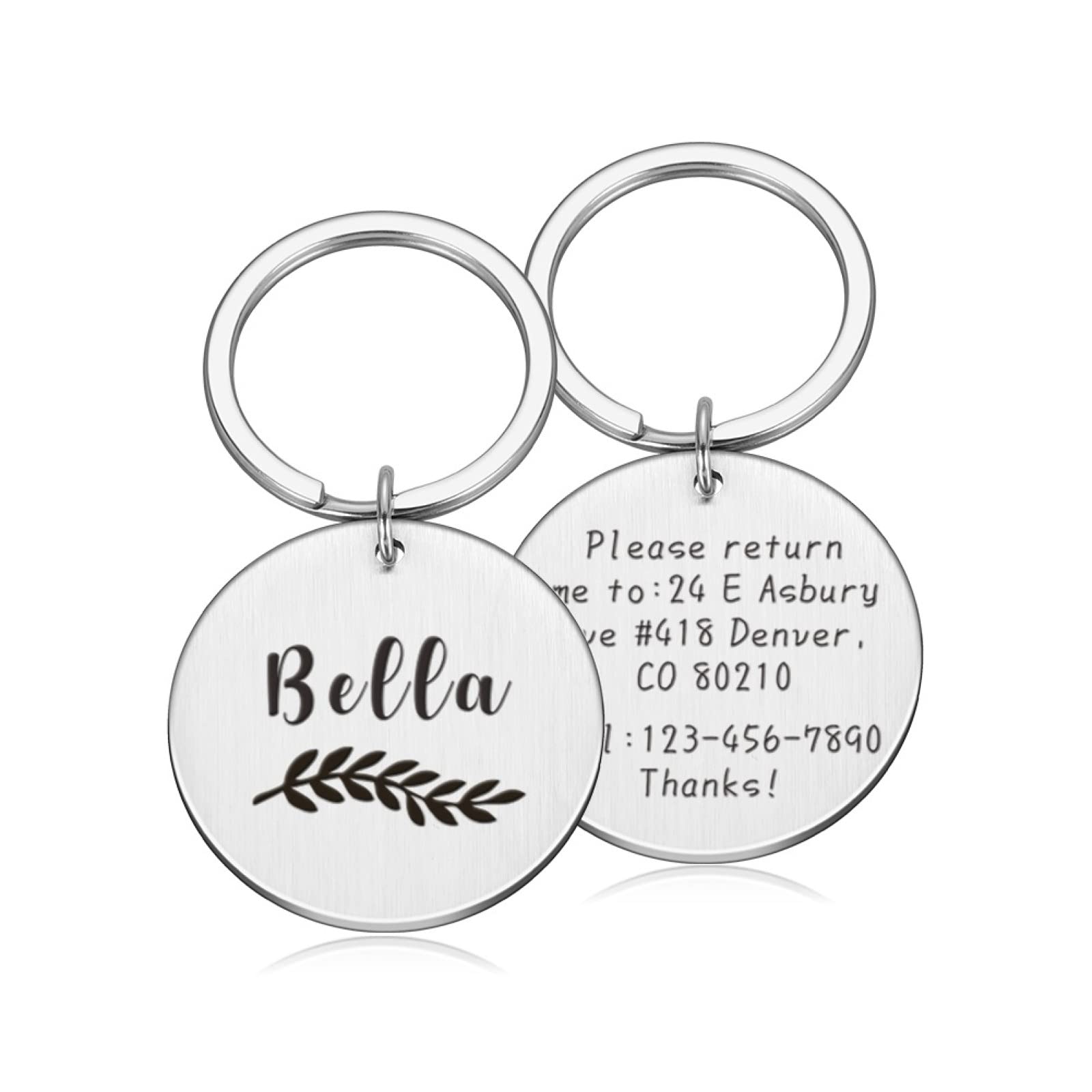 Custom Anti Lost Dog Puppy Cat ID Tags Personalised Dogs Collar Accessories Pet Supplies Name Number Address Book for Pets,Silver,S 20x20mm