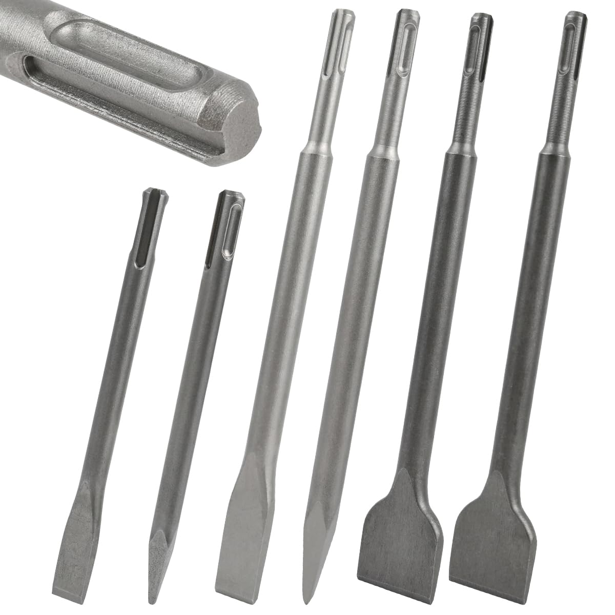 6 pcs Cinceles para Azulejos SDS Plus Cincel con Mango Redondo para Martillo Perforador, Cincel para Martillo Perforador para Concreto, Mampostería, Azulejos, Adhesivo para Azulejos y Piedra Natural