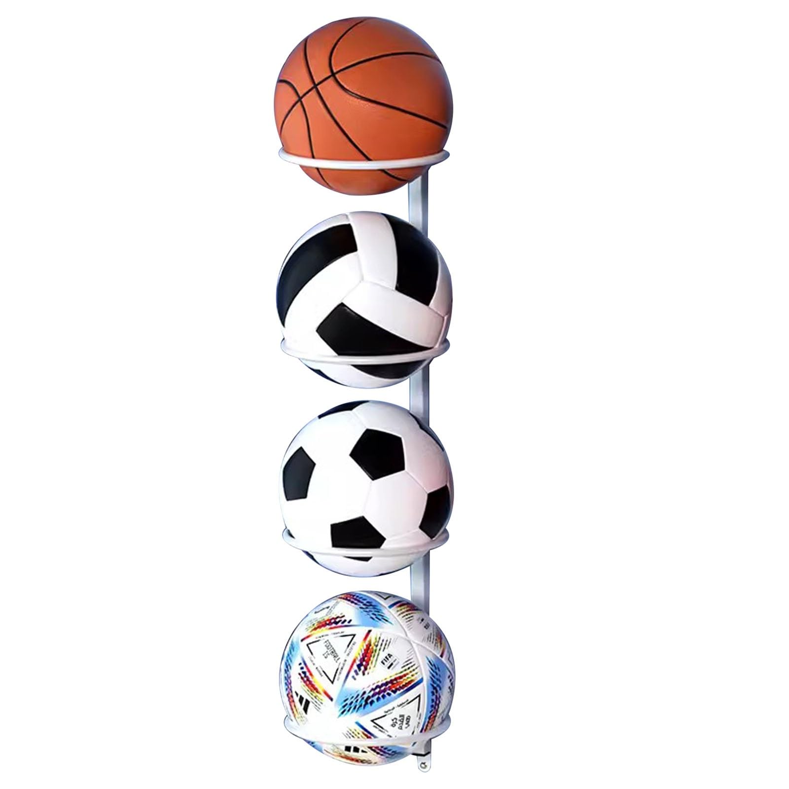 Metall-Ballregal für Basketball, Volleyball und Fußball, Aufbewahrungslösung für Zuhause, Fitnessstudio und Schule, 98 x 18 cm, weiße Wandhalterung