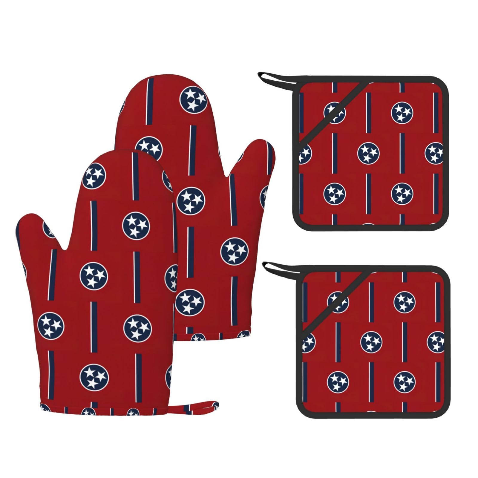Tennessee state flag Printed Kitchen Oven Gloves and Potholder 4 Pcs, Non-Slip Heat Resistant Mitts for Baking Chef