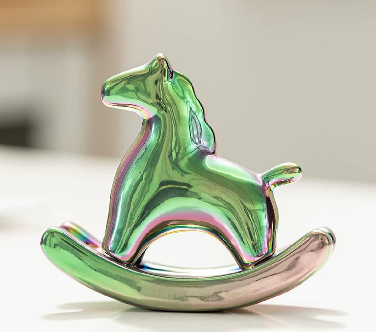 DECRZPB Ceramic Ornament Green rocking horse Handcrafted Sculpture Arts Home Decor Office Wedding Gift