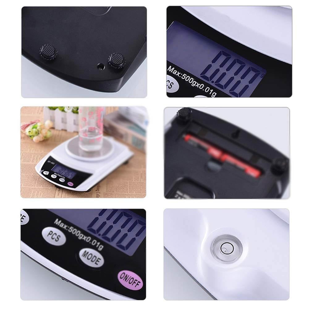 Báscula electrónica digital de 500 g/0,01 g Báscula de cocina for hornear alimentos de precisión con pantalla LCD, función de tara y PCS, balanza de pesaje de alimentos for el hogar, té, joya
