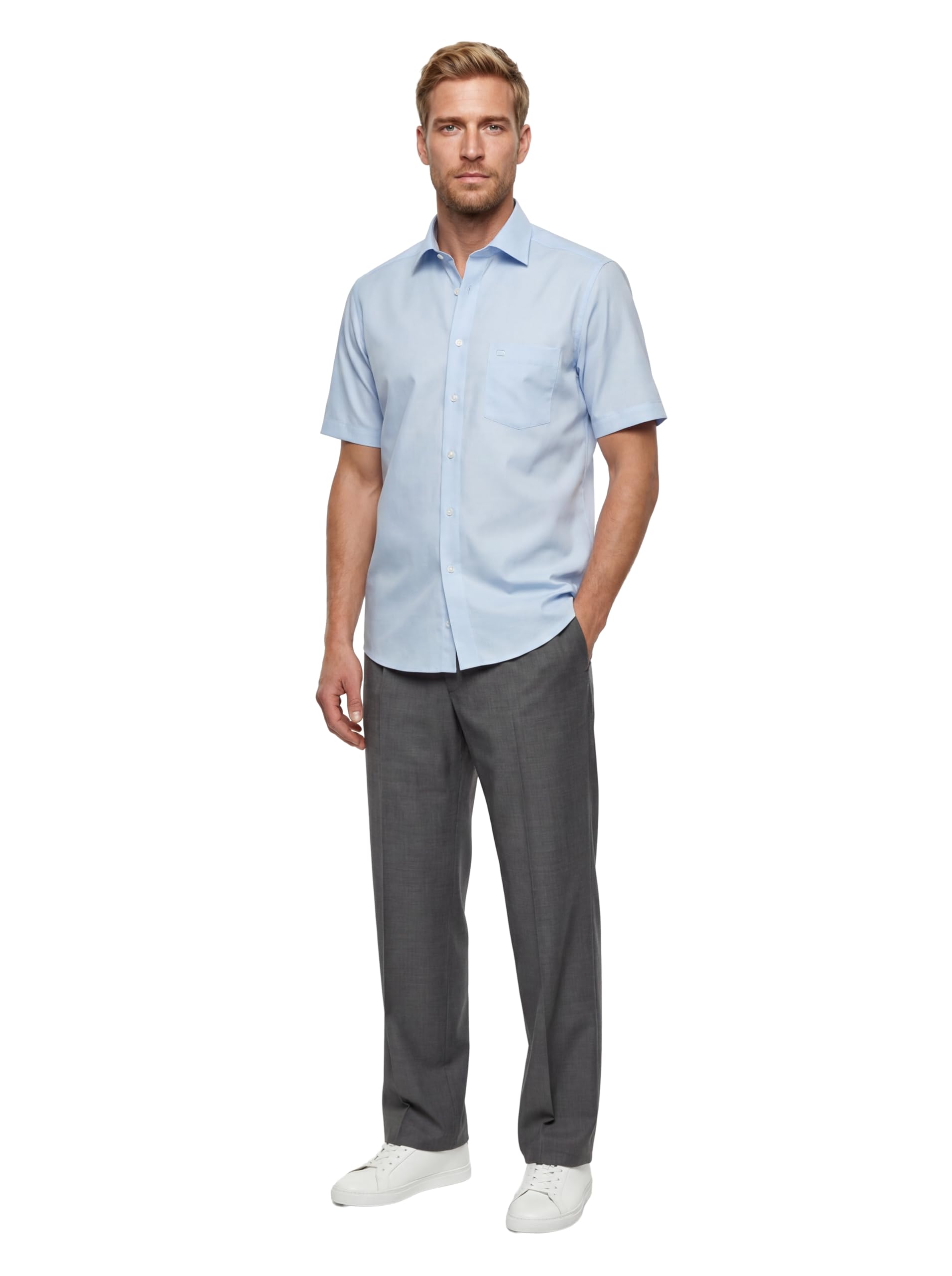 Olymp Luxor Men's Business Shirt, Short-Sleeved, Plain, Comfort Fit,lightblue, 42