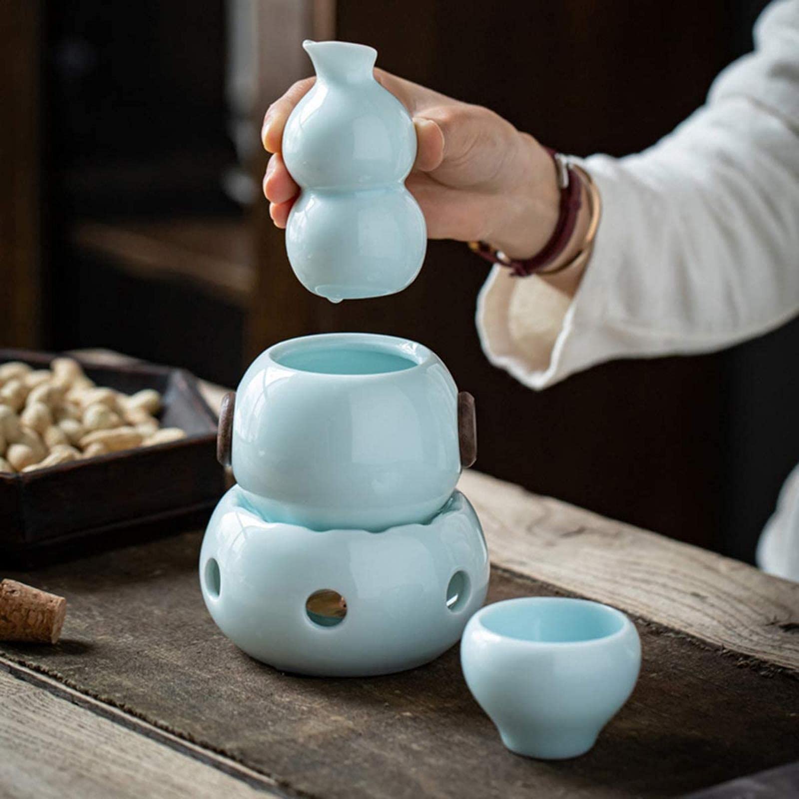 Juego de Sake Simple, Juego Aislado con Termo de cerámica, Taza Individual, Adecuado para Uso Familiar, Azul.,