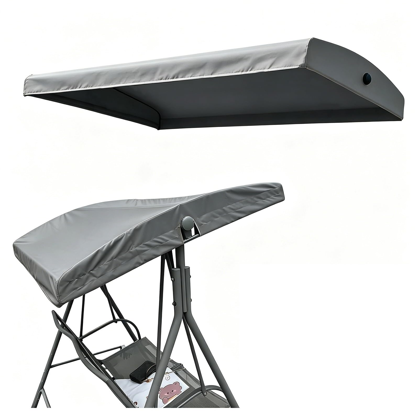 BiSaXieTa Swing Canopy Replacement Cover, Waterproof Oxford Fabric Canopy Replacement Cover for Patio Swing, UV Protection, with Side Grommets(Gray,64x45in)