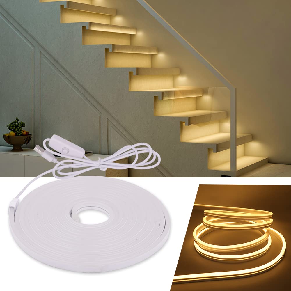 KISUFU Taśma świetlna LED, neonowa taśma świetlna 5 m, 120 diod LED/m, 5 V, 2835, wodoodporne, silikonowe, elastyczne paski LED, neonowa lina USB, do sypialni, na imprezę, do dekoracji na zewnątrz, 4 m, ciepła biel