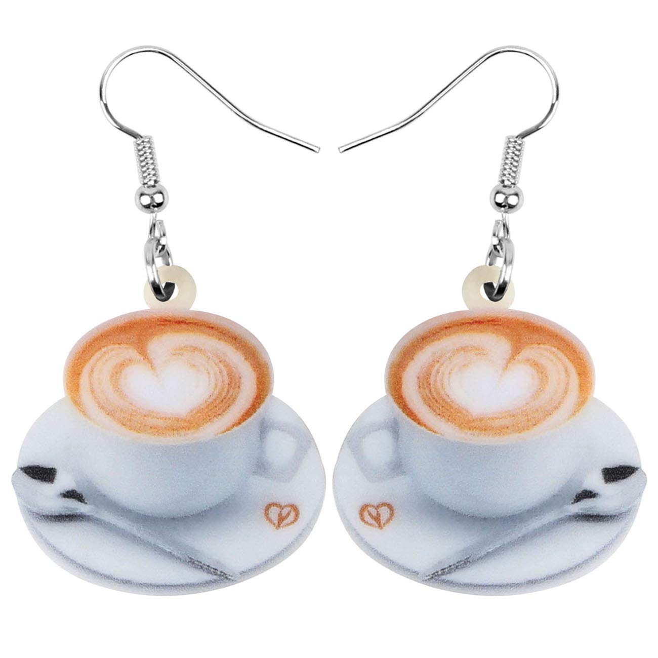 DOWAY Acrylic Charm Coffee Cup Spoon Eiffel Tower Earrings Drop Dangle Jewelry Fashion Decoration for Women Funny Party Gifts